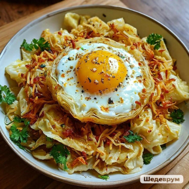 Капуста жареная с яйцом
