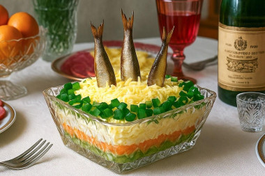 Салат рыбки в пруду со шпротами