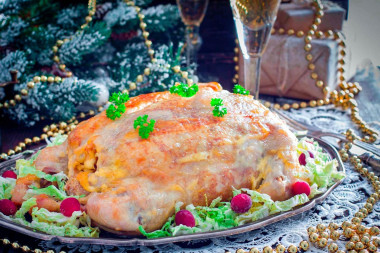 Курица фаршированная блинами
