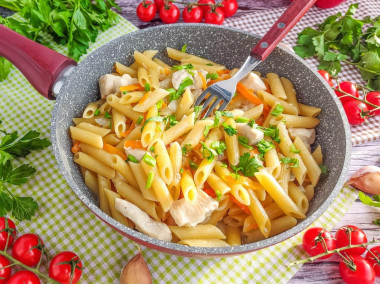 Макароны с куриной грудкой на сковороде