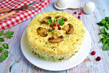 Салат с ананасами грибами шампиньонами и курицей слоями