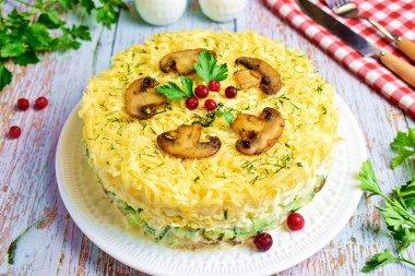 Салат с ананасами грибами шампиньонами и курицей слоями
