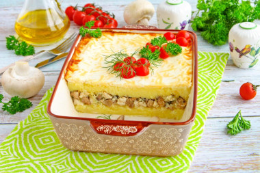 Запеканка с курицей и грибами в духовке
