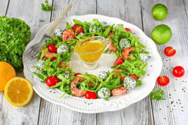 Салат Венок с креветками и рукколой рождественский