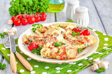 Блины с припеком с сыром и ветчиной классические