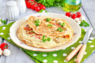 Блины с припеком с сыром и ветчиной классические