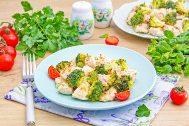 Брокколи с курицей на сковороде