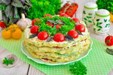 Кабачковый торт с помидорами и чесноком