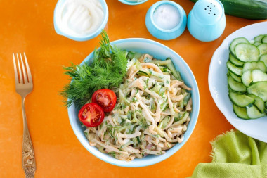 Салат кальмар яйцо майонез огурец