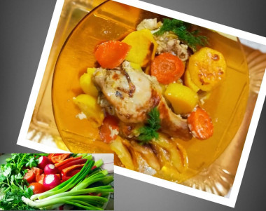 Запечённая курица с овощами