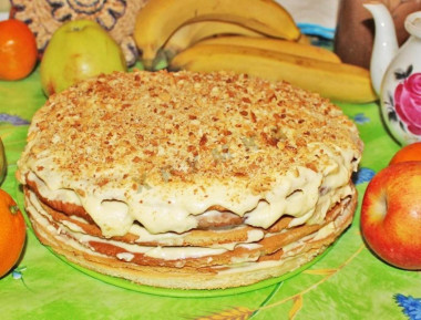 Медовые коржи с кремом на сгущенке и сливочном масле
