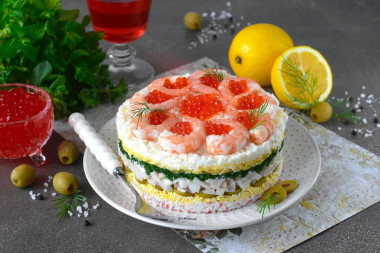 Салат царский с кальмарами и креветками