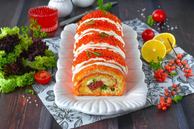 Салат закуска Царский рулет с красной рыбой