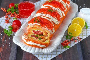 Салат закуска Царский рулет с красной рыбой