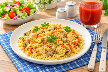 Рис с курицей и грибами