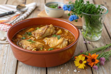 Курица тушеная с луком