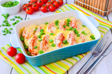 Помидоры с фаршем и сыром в духовке