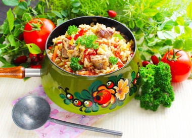 Индейка с рисом на сковороде