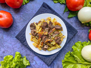 Жареная картошка с куриной печенью