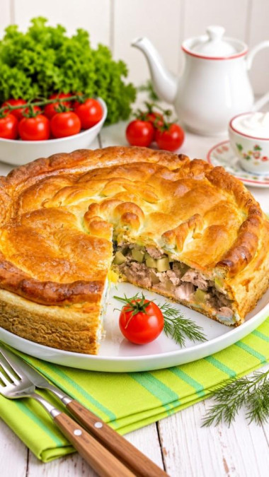 Пирог с курицей и картошкой на кефире