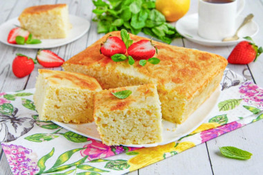 Пышный манник на кефире в духовке рассыпчатый