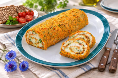 Морковный рулет из моркови и плавленного сыра