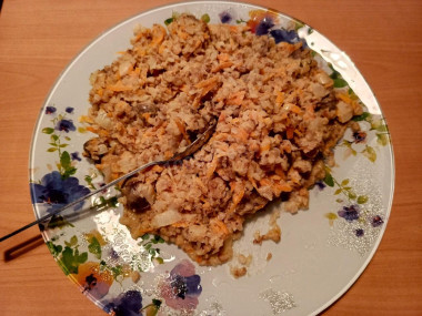 гречка и куриные сердечки в сметане
