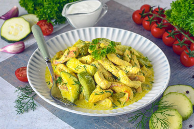 Сочные куриные грудки с кабачками на сковороде