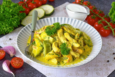 Сочные куриные грудки с кабачками на сковороде