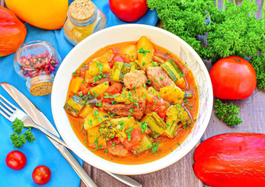 Овощное рагу с мясом кабачками и картошкой