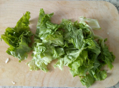 Рецепт - Экзотический салат с манго авокадо семечками жареной курицей - Шаг 7 -  Листья салата порвать или нарезать крупно.Далее все ингредиенты смешать, полить заправкой и посыпать семечками.