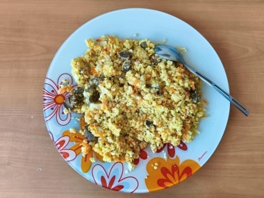 пшено с куриной печенью в сметане