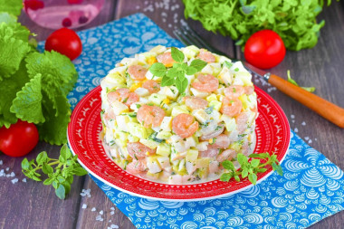 Салат кальмары креветки яйца