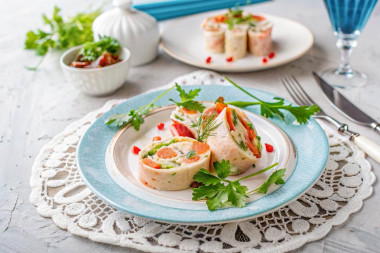 Лаваш с красной рыбой и творожным сыром рулет