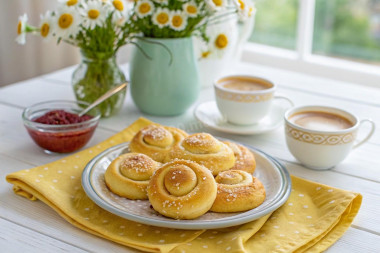 Сладкие булочки на кефире в духовке на скорую руку