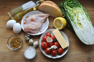 Рецепт - Салат Цезарь с перепелиным яйцом и пекинской капустой - Шаг 1 - Покупаем все необходимые продукты