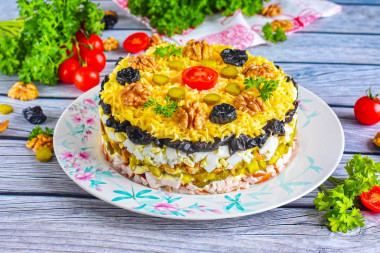 Салат с черносливом и курицей слоями