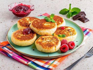 Пышные сырники из творога с мукой на сковороде