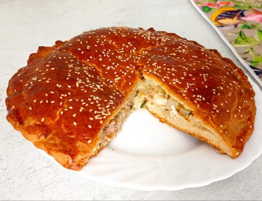 Песочной пирог с курицей и картошкой