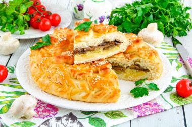 Пирог с картошкой и грибами в духовке