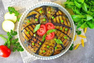 Тимбаль из баклажанов с макаронами и фаршем