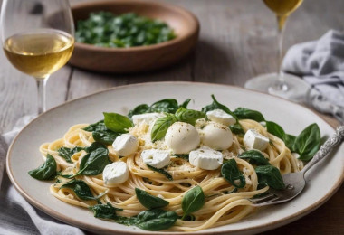 Паста с сыром буррата и шпинатом
