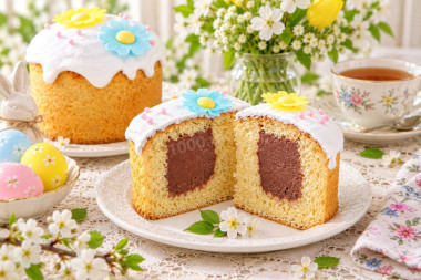 Пасхальный кулич с начинкой шоколадом внутри
