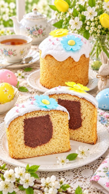 Пасхальный кулич с начинкой шоколадом внутри