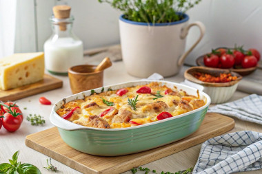 Запеканка картофельная с курицей помидорами и сыром