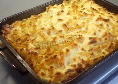 Лапшевник из макарон в духовке со сливками яичный