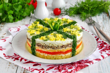 Салат Мимоза с картошкой и консервой классический