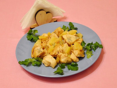 Куриное филе с ананасами и кетчупом в духовке