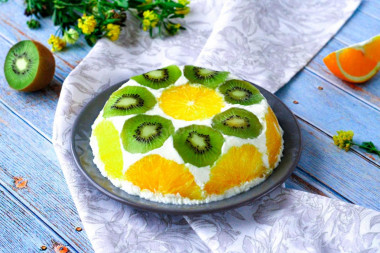 Торт без выпечки с желатином и фруктами