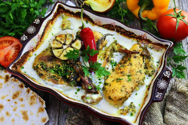 Чкмерули по грузински курица в сливочно чесночном соусе